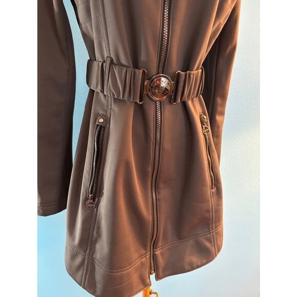 EUC! Laundry Shelli Segal Dark Gray Zip Close 4 Pockets Attached Belt Hood Small - Picture 4 of 10